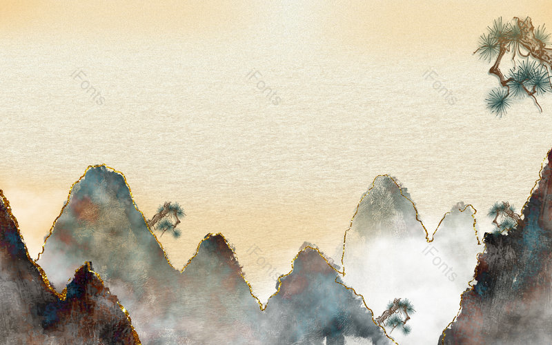 中国风中国风鎏金山峦复古大气海报背景,插画/手绘图,插画/手绘图库,插画/手绘图下载,插画/手绘